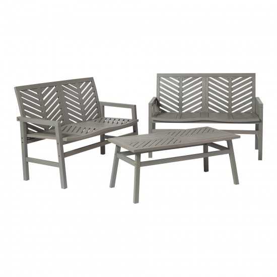 Vincent 3-Piece Chevron Outdoor Patio Loveseat Chat Set - Grey Wash