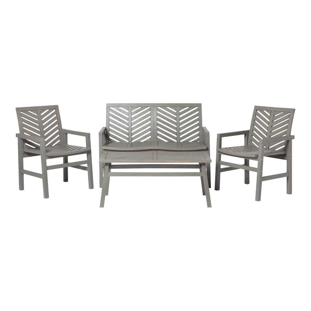 Vincent 4-Piece Chevron Outdoor Patio Chat Set - Grey Wash