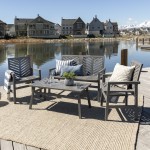 Vincent 4-Piece Chevron Outdoor Patio Chat Set - Grey Wash