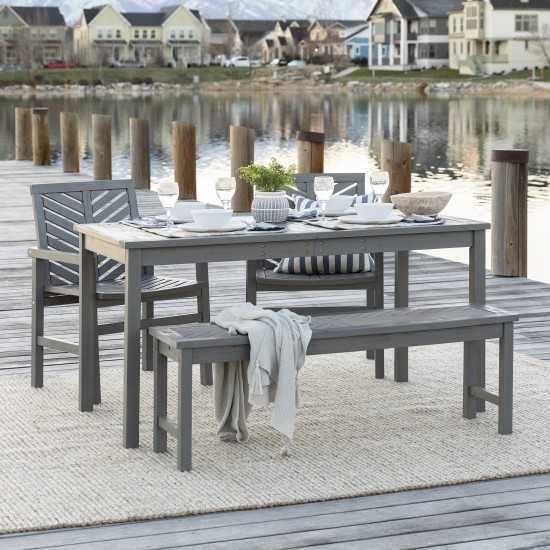 Vincent 4-Piece Chevron Outdoor Patio Dining Set - Grey Wash