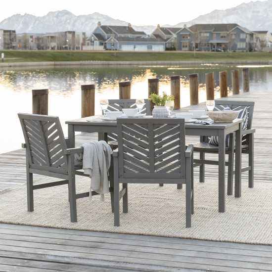 Vincent 5-Piece Chevron Outdoor Patio Dining Set - Grey Wash