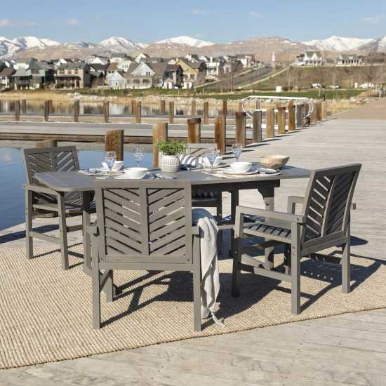 5-Piece Extendable Outdoor Patio Dining Set - Grey Wash