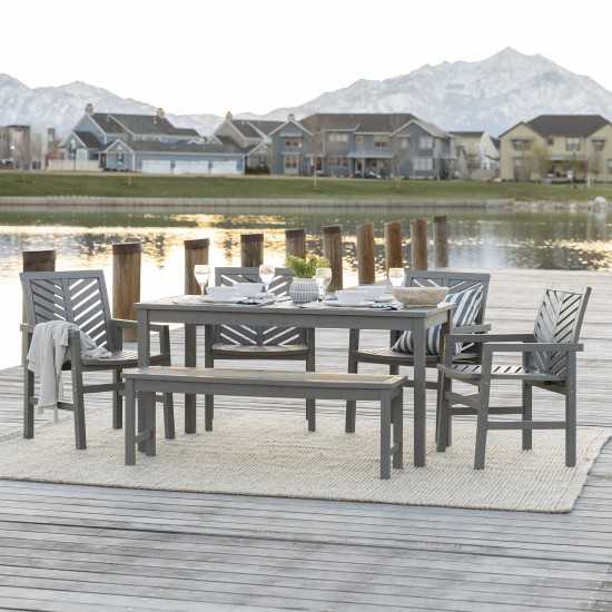 Vincent 6-Piece Chevron Outdoor Patio Dining Set - Grey Wash