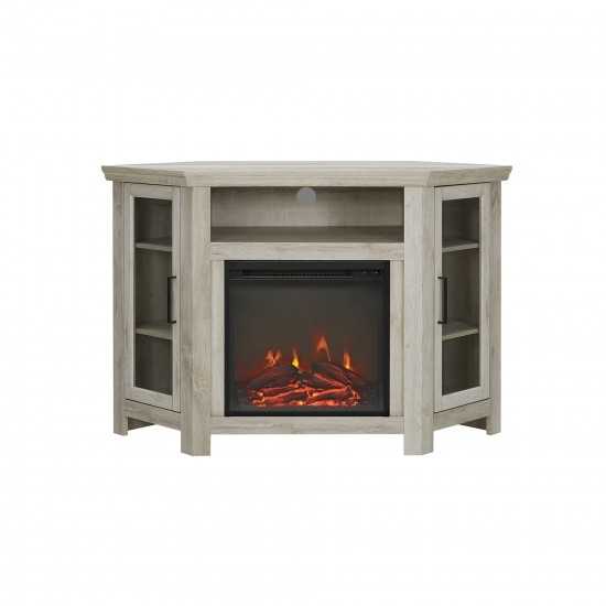 48" Wood Corner Fireplace TV Stand - White Oak