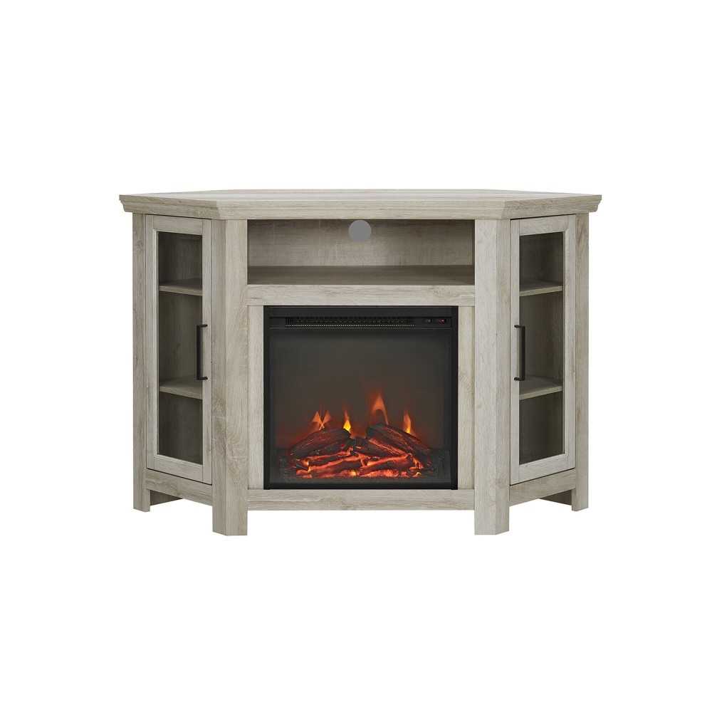 48" Wood Corner Fireplace TV Stand - White Oak