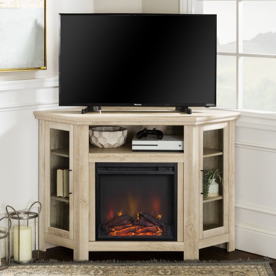 48" Wood Corner Fireplace TV Stand - White Oak