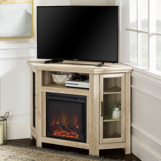 48" Wood Corner Fireplace TV Stand - White Oak