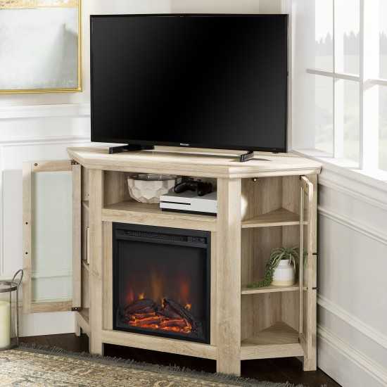 48" Wood Corner Fireplace TV Stand - White Oak