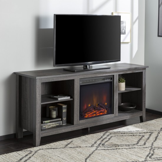 Essential 58" Rustic Farmhouse Fireplace TV Stand - Charcoal