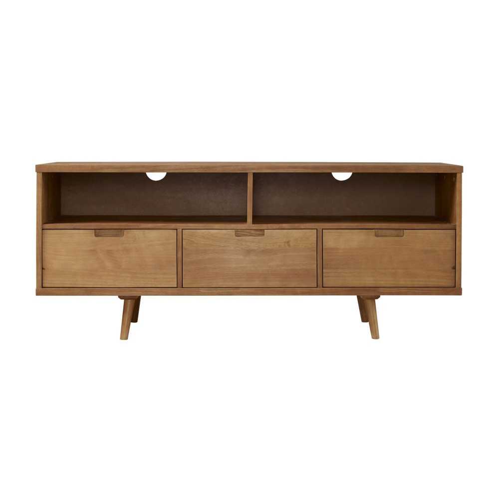 Ivy 58" 3 Drawer Mid Century Modern TV Stand - Caramel