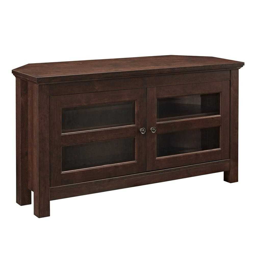 44" Transitional Modern Farmhouse Wood Corner TV Stand - Brown