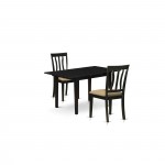 3-Pc Wood Dining Table Set 2 Wood Chairs, Butterfly Leaf Kitchen Table, Black