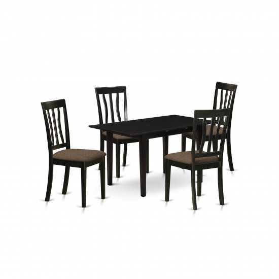 5Pc Dinette Set 4 Chairs, Faux Leather Seat, Butterfly Leaf Kitchen Table, Black