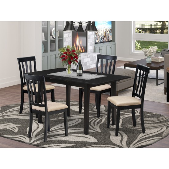 5Pc Dinette Set 4 Chairs, Faux Leather Seat, Butterfly Leaf Kitchen Table, Black