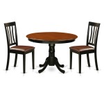 3 Pc Set With A Round Dinette Table And 2 Leather Kitchen Chairs In Black