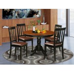 5 Pc Set With A Round Dinette Table And 4 Leather Dinette Chairs In Black