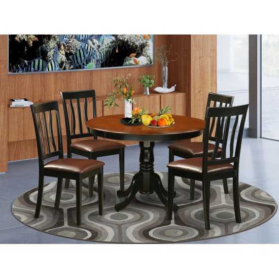 5 Pc Set With A Round Dinette Table And 4 Leather Dinette Chairs In Black