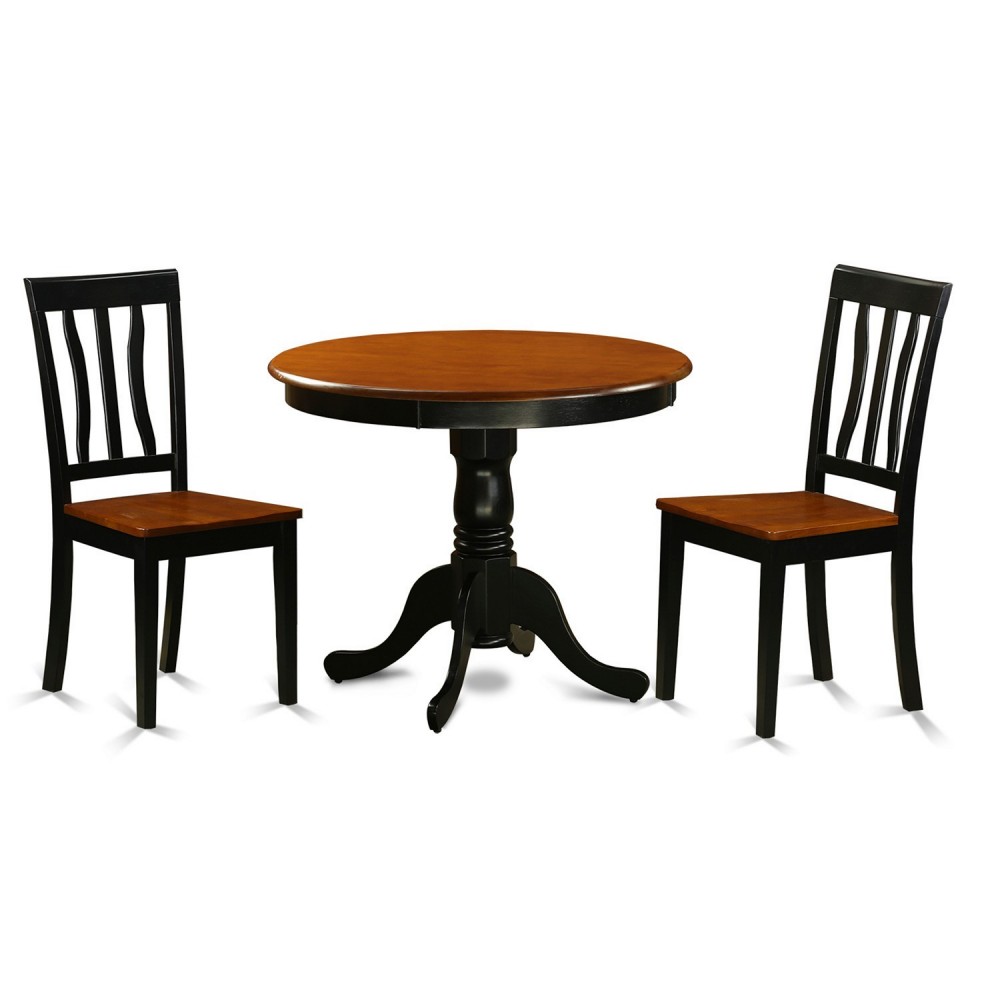 Anti3-Blk-W Dining Set - 3 Pcs With 2 Wood Chairs