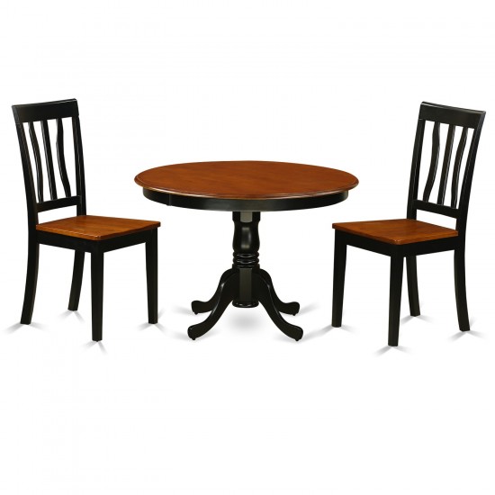 3 Pc Set With A Round Table And 2 Wood Dinette Chairs In Black And Cherry