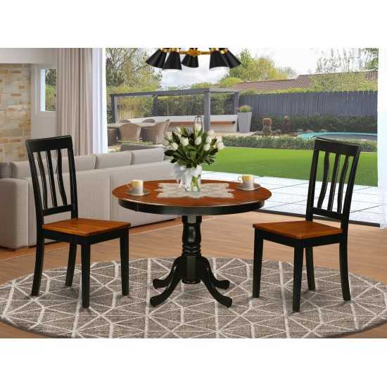 3 Pc Set With A Round Table And 2 Wood Dinette Chairs In Black And Cherry