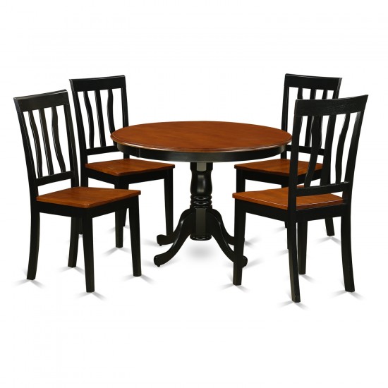 5 Pc Set, Round Dinette Table And 4 Wood Dinette Chairs In Black And Cherry