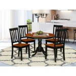 5 Pc Set, Round Dinette Table And 4 Wood Dinette Chairs In Black And Cherry