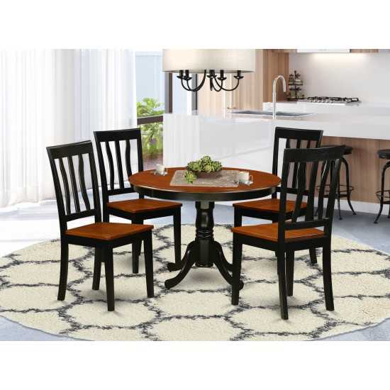 5 Pc Set, Round Dinette Table And 4 Wood Dinette Chairs In Black And Cherry