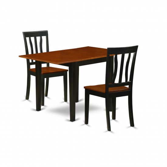 Dinette Set 3 Pc- 2 Dining Chairs, Table, Cherry Finish Hardwood Chair Seat, Top, Black Finish Frame.