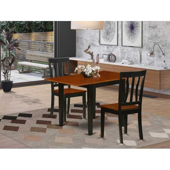 Dinette Set 3 Pc- 2 Dining Chairs, Table, Cherry Finish Hardwood Chair Seat, Top, Black Finish Frame.