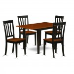 Dining Set 5 Pc- 4 Chairs, Table, Cherry Chair Seat, Top, Black Finish Hardwood Frame.