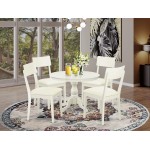 5Pc Dining Set,Small Table, 4 Faux Leather Chairs, Slat Back, Linen White Finish