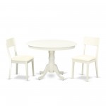 3 Pc Hartland Set, One Round 42In Dinette Table, Two Dinette Chairs, Faux Leather Seat In A Linen White Finish.