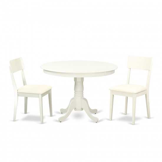 3 Pc Hartland Set, One Round 42In Dinette Table, Two Dinette Chairs, Faux Leather Seat In A Linen White Finish.