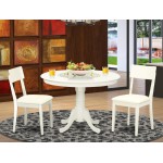 3 Pc Hartland Set, One Round 42In Dinette Table, Two Dinette Chairs, Faux Leather Seat In A Linen White Finish.