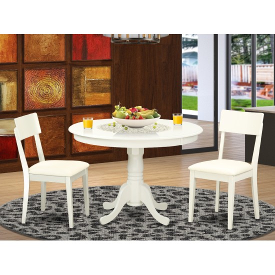 3 Pc Hartland Set, One Round 42In Dinette Table, Two Dinette Chairs, Faux Leather Seat In A Linen White Finish.