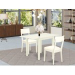 Wooden Dining Set 3 Pc, Two Chairs, Table, Linen White Finish Wood, Linen White Color Faux Leather