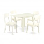 Dining Set 5 Pc, 4 Chairs, Wooden Table, Linen White Finish Hardwood, Linen White Color Faux Leather