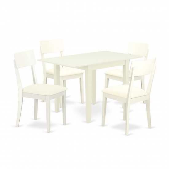 Dining Set 5 Pc, 4 Chairs, Wooden Table, Linen White Finish Hardwood, Linen White Color Faux Leather