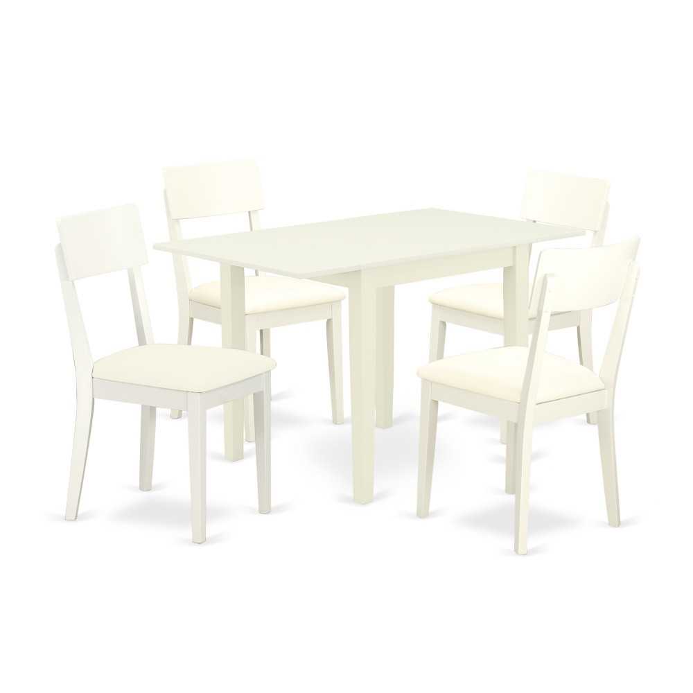 Dining Set 5 Pc, 4 Chairs, Wooden Table, Linen White Finish Hardwood, Linen White Color Faux Leather