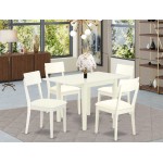 Dining Set 5 Pc, 4 Chairs, Wooden Table, Linen White Finish Hardwood, Linen White Color Faux Leather