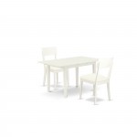 3-Pc Dining Set 2 Chairs, Faux Leather Seat, Butterfly Leaf Table, Linen White