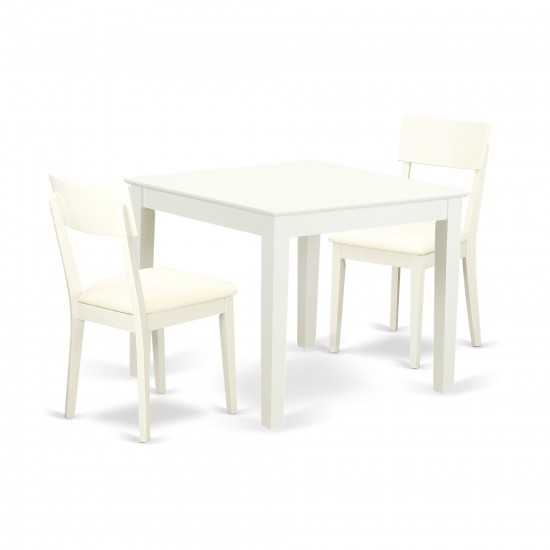 3-Piece Dinette Table Set - Table, 2 Faux Leather Seat Dining Chairs In White