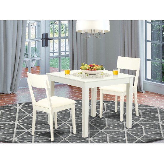 3-Piece Dinette Table Set - Table, 2 Faux Leather Seat Dining Chairs In White