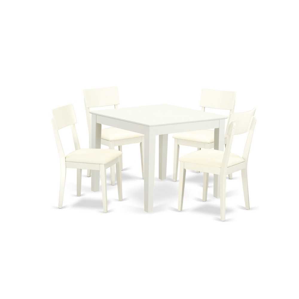 5-Piece Dinette Table Set - Table, 4 Faux Leather Seat Dining Chairs In White