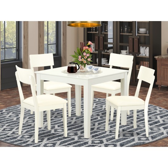 5-Piece Dinette Table Set - Table, 4 Faux Leather Seat Dining Chairs In White