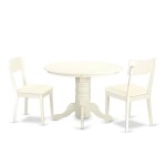 3 Pc Shelton Set, One Round Dinette Table, Two Dinette Chairs, Faux Leather Seat In A Linen White Finish.