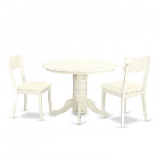 3 Pc Shelton Set, One Round Dinette Table, Two Dinette Chairs, Faux Leather Seat In A Linen White Finish.