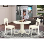 3 Pc Shelton Set, One Round Dinette Table, Two Dinette Chairs, Faux Leather Seat In A Linen White Finish.