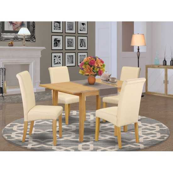 5Pc Kitchen Table With Linen Beige Fabric Parson Chairs With Oak Chair Legs