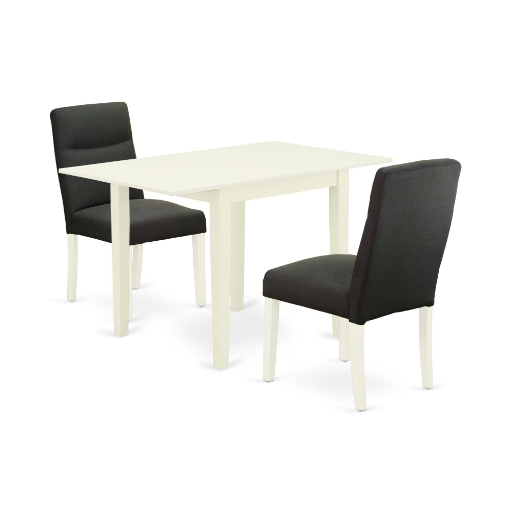 Dining Set 3 Pc, 2 Chairs, Table, Linen White Finish Hardwood, Dark Gotham Grey Color